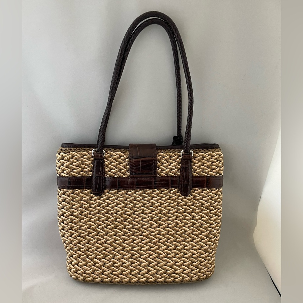 Brighton Rafia Multi-toned Purse with Brown Crocodile Trim and Silver Hardware - Picture 12 of 16